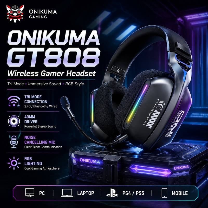 Gaming Headset Rgb - Bezprzewodowy zestaw słuchawkowy do gier ONIKUMA