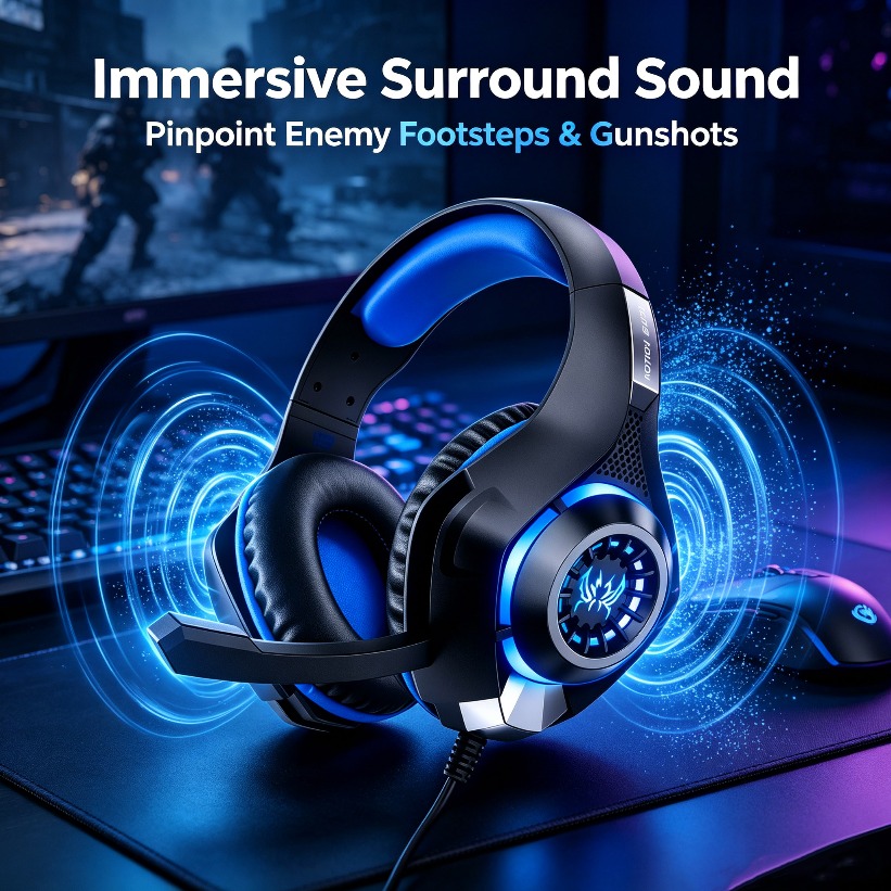 Gaming Headset Rgb - Słuchawki gamingowe LED z mikrofonem, RGB,